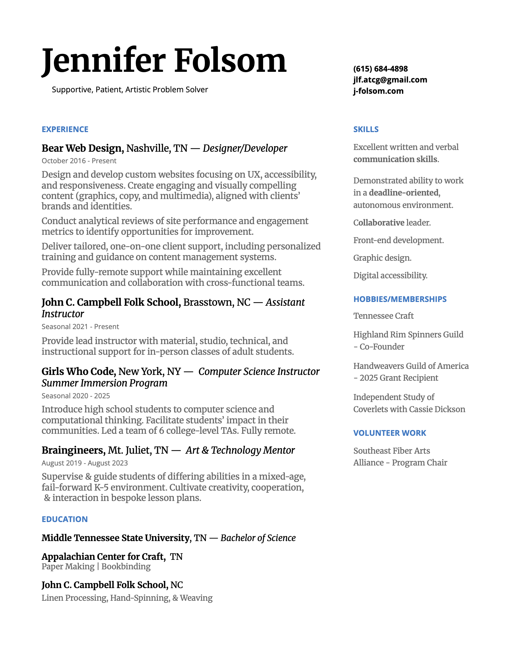 Preview Jennifer's resume.